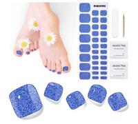 Pellicola per unghie UV indurente - 32 pezzi per unghie dei piedi da incollare UV gel pellicola autoadesiva con ogni lampada per unghie con lima per unghie e bastoncini di legno (blu glitterato)