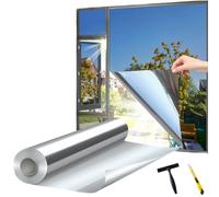 Pellicola per Vetri Finestre a Specchio, Pellicola Oscurante Riflettente con Protezione UV e Anti Calore Pellicola Privacy, Facile Installazione con Acqua (Argento, 105 x 200 cm)