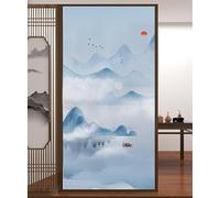Pellicola per Vetri Finestre Chinese Blue Mountain Pellicola Oscurante Vetri Finestre Adesione Statica Privacy per Ufficio Bagno Camera da Letto Cucina Pellicole per Vetri(30x100 cm)