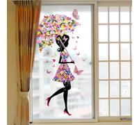 Pellicola per Vetri Finestre Ragazza Di Fiori Colorati Pellicola Oscurante Vetri Finestre Privacy Pellicole Adesive Per Vetri Autoadesive Pellicole Oscuranti Vetro Adesivo Bagno Cucina 60x116cm/1 Pcs