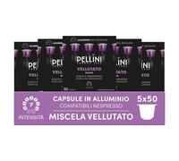 Pellini Vellutato, 250 Capsule in Alluminio Miscela di Caffè Arabica e Robusta dal Gusto equilibrato e rotondo con note di frutta secca e liquirizia, 5 Confezioni da 50 Capsule