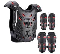 PELLOR Aggiornato Armatura Moto Per Bambini, 5 Pezzi Set Pettorina Motocross Bambino con Ginocchio/Gomiti/Torace, Paraschiena Moto Protezione Torace Ideale per Ciclismo,Sci,Equitazione,Skateboard