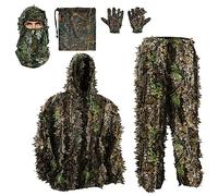 PELLOR Tuta Mimetica Ghillie 3D, Tuta Mimetica Jungle Ghillie Suit Boschiva Abbigliamento con Cappucci e Mimetici Guanti per Camouflage Caccia Campeggio Halloween Nascosto