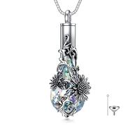 PELOVNY Collana con urna per ceneri, in argento Sterling, a forma di cuore, a goccia, con rosa, fiore di loto, girasole, giglio, gioiello commemorativo per donne, 32 mm, Argento sterling, non
