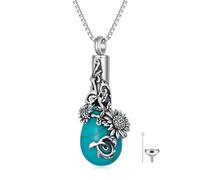 PELOVNY Collana con urna per ceneri, in argento Sterling, a forma di cuore, a goccia, con rosa, fiore di loto, girasole, giglio, gioiello commemorativo per donne, 31.6 mm x 12.4 mm, Argento sterling