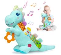 Peluche a forma di Dino, per bambini da 0 a 3 a 6 a 12 mesi, giocattolo musicale con sonaglio, cigolio, increspatura sensoriale, massaggiagengive e trame, giocattolo per la pancia, regalo di Natale