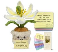 Peluche a forma di fiore di giglio all'uncinetto con versi biblici, fatto a mano, con citazione ispiratrice, regalo cristiano per donne, amiche, amanti della fede, Pasqua o battesimo