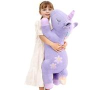 Peluche a forma di unicorno viola, 80 cm, morbido cuscino lungo, grande cuscino per il corpo e cuscino da abbraccio, peluche super morbido per bambini, ragazzi e ragazze, perfetto regalo di compleanno