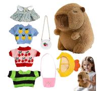 Peluche Capibara, Peluche Capibara imbottito, con copricapo 4 Vestiti e | Morbido adorabile vestire capibara peluche ripiene, giocattolo bambola festival dei cartoni animati da 25 cm / 9,8 pol