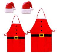 Peluche Cappello Babbo Natale e Grembiule 4 Pezzi - Costume Unisex Con Cappello Rosso Classico per Festa di Natale - Set da Chef per Cucina e Cottura