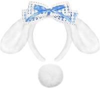 Peluche Cerchietti Orecchie da Coniglio e Coda Set, Fascia Capelli Orecchie da Coniglio con Fiocco Pizzo, Cerchietto Peloso Kawaii, Accessorio Costumi per Feste di Pasqua, Halloween, Cosplay (A)