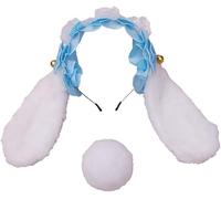 Peluche Cerchietti Orecchie da Coniglio e Coda Set, Fascia Capelli Orecchie da Coniglio con Fiocco Pizzo, Cerchietto Peloso Kawaii, Accessorio Costumi per Feste di Pasqua, Halloween, Cosplay (F)