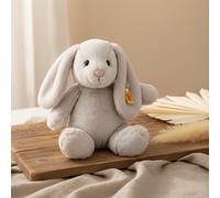 Steiff Hoppie Coniglietto - 28 cm - Coniglio di peluche con orecchie - Soft Cuddly Friends - Peluche per bambini - Lavabile - Grigio chiaro (080470)