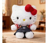 Peluche di Hello Kitty serie classica Sanion, design iconico e carino, dettagli a righe rosse e bianche e gonna in jeans, materiale morbido e delicato sulla pelle, scelta preferita come compagno da ca