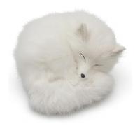 Peluche di volpe bianca, statuetta realistica di volpe addormentata, decorazione per la casa e la scrivania con morbida pelliccia sintetica, ornamento artigianale per mensole, peluche per uffici