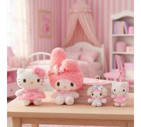 Peluche e portachiavi a tema floreale della serie profumo di Hello Kitty e My Melody di Sanrio con licenza ufficiale - Collezione di rose grandi (altezza 24-32 cm) e mini accessori per borse in peluch