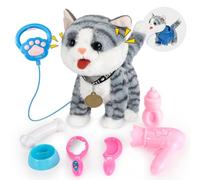 Peluche Gatto Gioco Interattivo, Elettronico Pet Giocattolo Per Robot Gatti Per Bambini Che Abbaia, Per Bambini Che Abbaia e Cammina, Regali di festival per Bambinis 2 3 4 Anni (Bianco grigiastro)