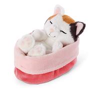 Peluche Gatto Sleeping Kitties 12cm, crema, in cestino rosso-rosa
