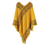 Peluche invernale caldo mitazione di cashmere lavorato a maglia avvolge lo scialle con nappe a righe rombico moda donna Per Donna(Yellow)