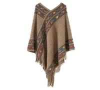 Peluche invernale caldo mitazione di cashmere lavorato a maglia avvolge lo scialle con nappe a righe rombico moda donna Per Donna(Khaki)