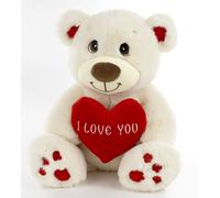 Peluche Orso Panna 30 cm San valentino con Cuore e Frase I Love You