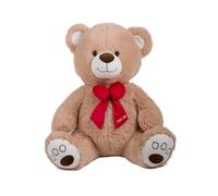 Peluche Orso Seduto Beige Con Fiocco Rosso 55Cm