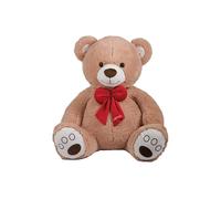 Peluche Orso Seduto Beige Con Fiocco Rosso 80Cm