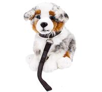 Peluche pastore australiano seduto, grigio, bianco, marrone, 26 cm, cane di peluche