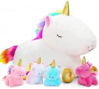 Peluche per cani con neonati, con 4 cuccioli, 5 criniere arcobaleno, cuccioli di unicorno, peluche con 4 bambini, cuscino giocattolo per ragazze di età compresa tra 3 e 8 anni (abbracciare unicorno)
