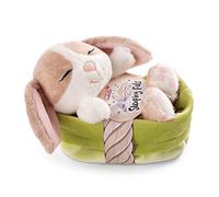 NICI Peluche Sleeping Pets Coniglietto Cappuccino in Cestino Verde 12cm, Singolo, Colore, 48709