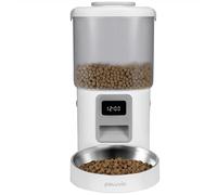 Peluvio CRISPY Distributore Automatico Cibo 4,5L per Cani e Gatti con Porzioni Programmabile, Timer e Display LCD, Ciotola Acciaio, USB-C, Dispenser Crocchette e Acqua per Animali Domestici (Bianco)
