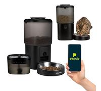 Peluvio FEAST Distributore Automatico Cibo Gatti con WiFi e Videocamera, Dispenser Crocchette Gatto 4,5 L con Ciotola, Porzioni Programmate, Fontana 2,5 L, Distributore Automatico Cibo Cani (Nero)