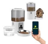 Peluvio FEAST Distributore Automatico Cibo Gatti con WiFi e Videocamera, Dispenser Crocchette Gatto 4,5 L con Ciotola, Porzioni Programmate, Fontana 2,5 L, Distributore Automatico Cibo Cani (Bianco)