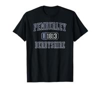 Pemberley Derbyshire Est. 1813 Stampa blu navy e grigio invecchiato Maglietta