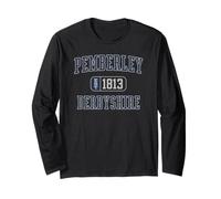 Pemberley Derbyshire Est. 1813 Stampa blu navy e grigio Maglia a Manica
