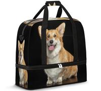 Pembroke Dog Welsh Corgi borsone da viaggio per donne e uomini con cane Weekend Borse per la notte pieghevole separato dal bagnato 47 L Tote Bag per sport, palestra, yoga, Colore, 47 L, Organizer per