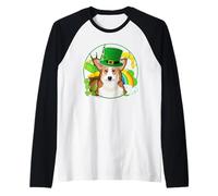 Pembroke Welsh Corgi Dog Lucky Charm Shamrock St Patricks Maglia con Maniche Raglan