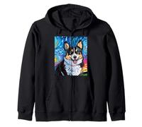 Pembroke Welsh Corgi Ritratto Starry Night Dog Opera d'Arte Felpa con Cappuccio