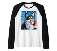 Pembroke Welsh Corgi Ritratto Starry Night Dog Opera d'Arte Maglia con Maniche Raglan