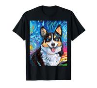 Pembroke Welsh Corgi Ritratto Starry Night Dog Opera d'Arte Maglietta