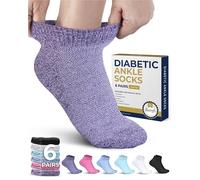 Pembrook Calzini per diabetici per uomini e donne, 6 paia di calzini per diabetici a taglio basso, senza cuciture, calzini per diabetici, da uomo, colori vivaci, confezione da 1-6, taglia L