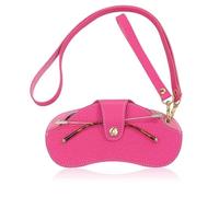 Peminkoo Custodia per occhiali in pelle con catena, occhiali da sole, tracolla, anti-caduta, clip per occhiali da lettura, cordino per uomo e donna (Pink)