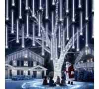 PEMOTech Luci natalizie per esterni, 16 tubi 576 LED da 16 pollici, luci per doccia meteorite all'aperto, luci impermeabili a ghiacciolo, Luces Navideñas para Exteriores, bianco, 15,2 m per albero di