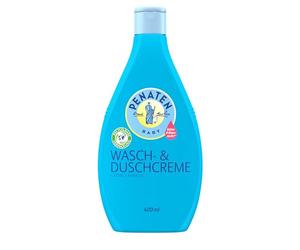 Penaten Crema per il lavaggio e la doccia, gel doccia delicato e shampoo per bambini, senza parabeni e coloranti, appositamente progettata per neonati, 400 ml