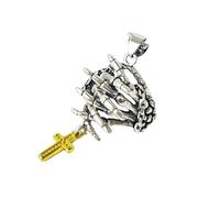 PENCHEAK Collana con ciondolo a forma di crocifisso con scheletro e mani di preghiera, stile gotico, simbolo religioso, accessorio per amanti del rock, Misura unica, come descritto, come descritto