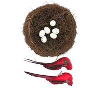 PENCHEAK Set di nido per uccelli in rattan intrecciato a mano realistico con uova artificiali per feste di Pasqua, decorazioni fotografiche per uso interno nido artificiale con uova