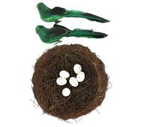 PENCHEAK Set di nido per uccelli in rattan intrecciato a mano realistico con uova artificiali per feste di Pasqua, decorazioni fotografiche per uso interno nido artificiale con uova