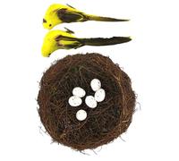 PENCHEAK Set di nido per uccelli in rattan intrecciato a mano realistico con uova artificiali per feste di Pasqua, decorazioni fotografiche per uso interno nido artificiale con uova