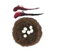PENCHEAK Set di nido per uccelli in rattan intrecciato a mano realistico con uova artificiali per feste di Pasqua, decorazioni fotografiche per uso interno nido artificiale con uova