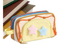 Pencil Case - Organizer per la scuola a cinque punte, con chiusura lampo, borsa estetica, grande per riporre articoli di cancelleria, must-have per bambini e ragazze, giallo., vedi descrizione, Vedi